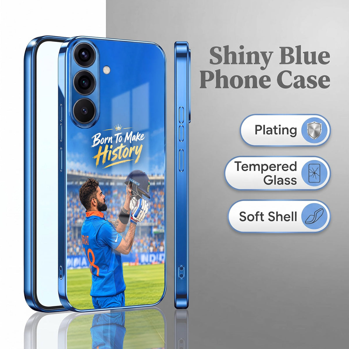 Samsung Galaxy A56 5G Born TO Make History Blue Electroplated Glass Phone Back Case