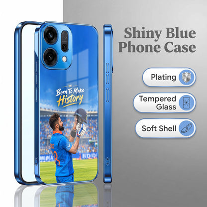 Oppo Reno 14 5G Born TO Make History Blue Electroplated Glass Phone Back Case