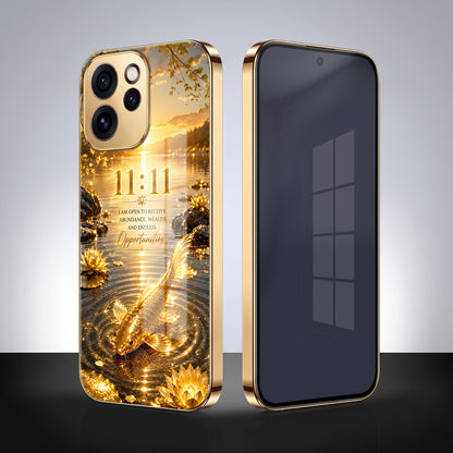 Oppo Reno 15 Pro Mini 5G 11:11 Manifestation Gold Electroplated Glass Phone Back Case