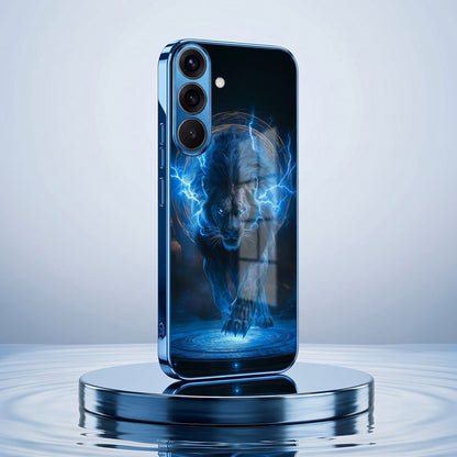 Samsung Galaxy A56 5G Thunder Titan Lion Blue Electroplated Glass Phone Back Case