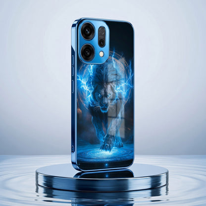 Oppo Reno 14 5G Thunder Titan Lion Blue Electroplated Glass Phone Back Case