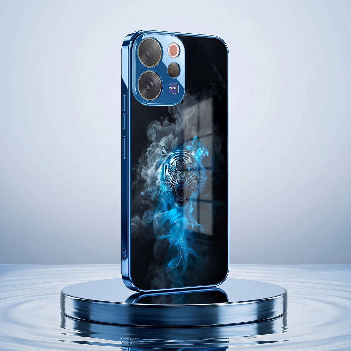 Vivo V70 5G Blue Spirit Tiger Blue Electroplated Glass Phone Back Case