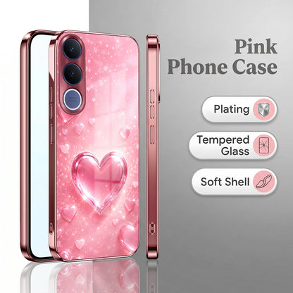 Vivo V70 FE 5G Luxury 3D Jelly Heart Pink Electroplated Glass Phone Back Case