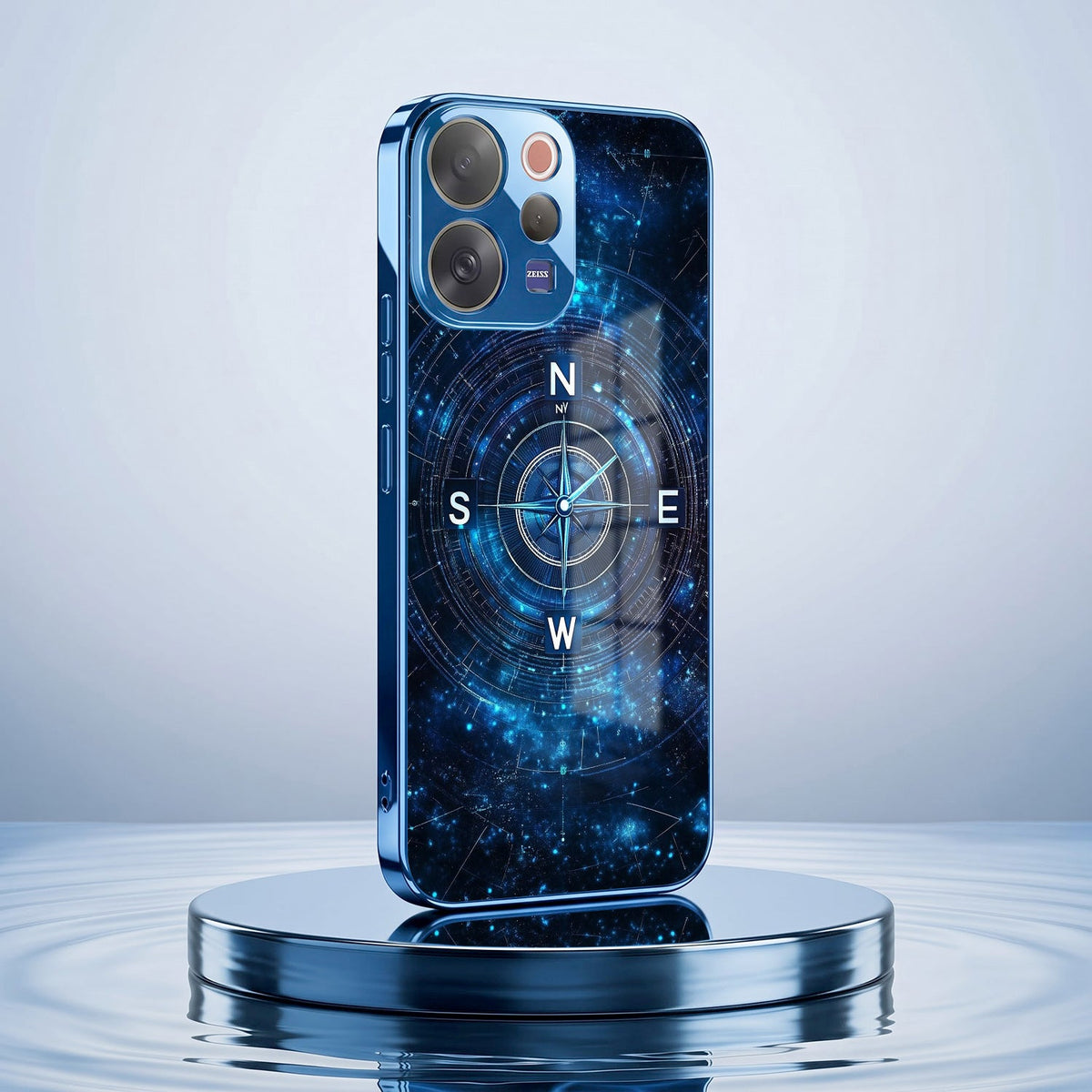 Vivo V70 5G Astral Compass Blue Electroplated Glass Phone Back Case