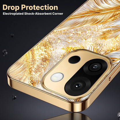OnePlus 13s 5G Golden Feather Marble Gold Electroplated Glass Phone Back Case