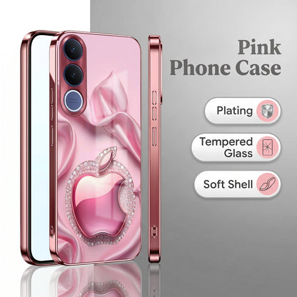 Vivo V70 FE 5G Luxury Apple Logo Pink Electroplated Glass Phone Back Case