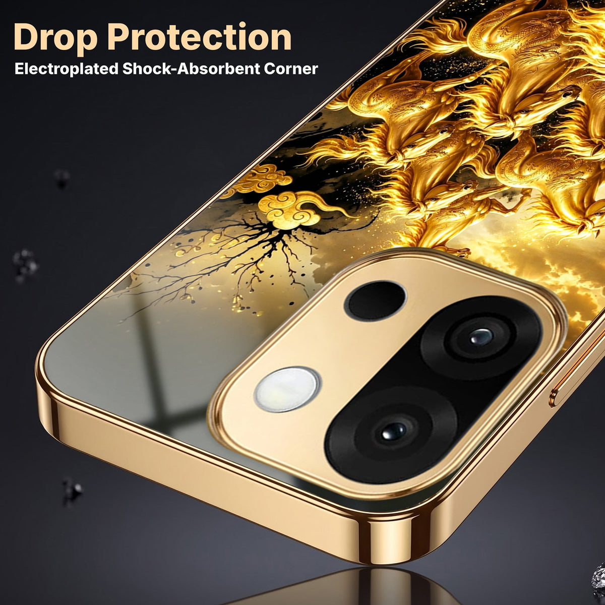 OnePlus 13s 5G Celestial Seven Horses Gold Electroplated Glass Phone Back Case