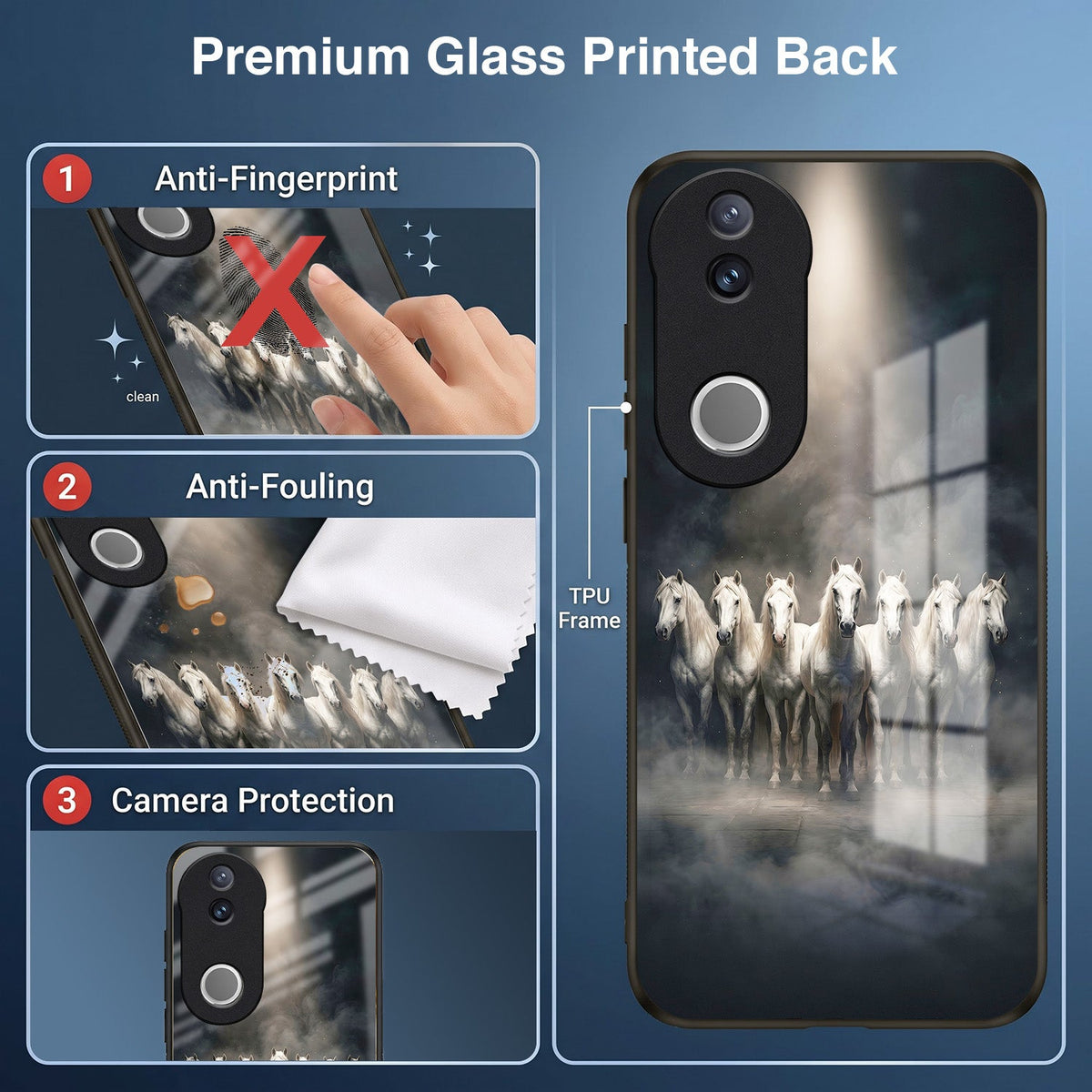 Vivo V50 5G Running Horses Acrylic Glass Back Case