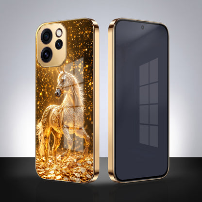 Oppo Reno 15 Pro Mini 5G Golden Horse Sparkle Gold Electroplated Glass Phone Back Case