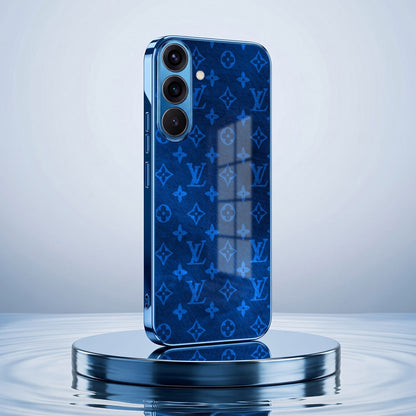 Samsung Galaxy A36 5G Luxury Monogram Blue Electroplated Glass Phone Back Case