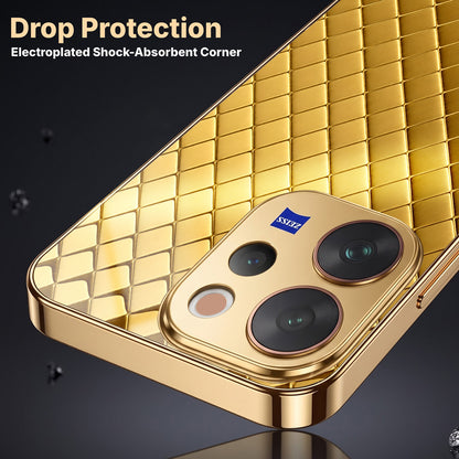 Vivo V70 5G Golden Criss Cross Gold Electroplated Glass Phone Back Case