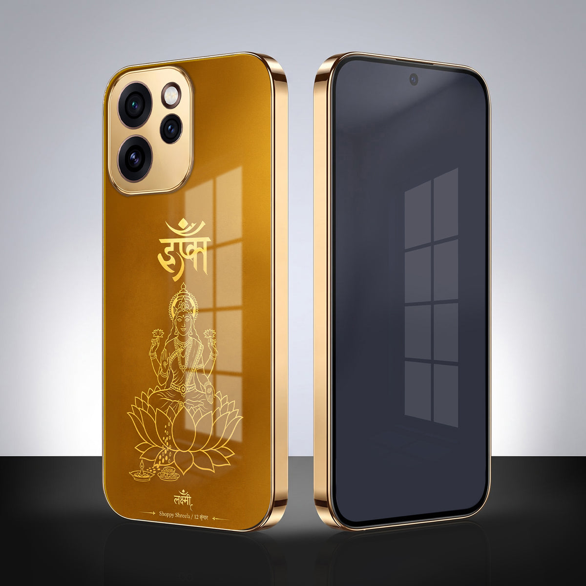 Oppo Reno 15 Pro Mini 5G Shree Lakshmi Divine Gold Electroplated Glass Phone Back Case
