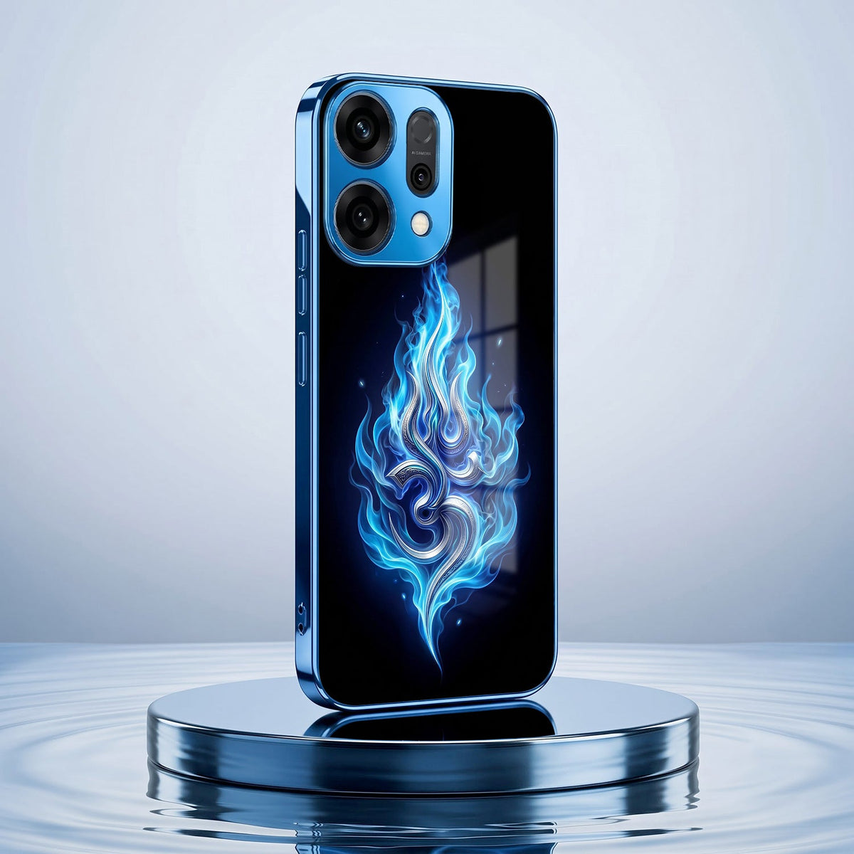 Oppo Reno 14 5G Blue Flame OM Blue Electroplated Glass Phone Back Case