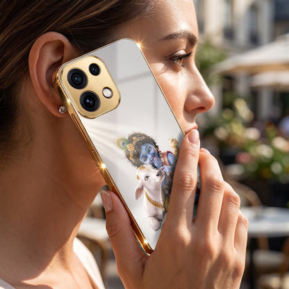 Oppo Reno 16C 5G Bal Krishna Blessings Gold Electroplated Glass Phone Back Case