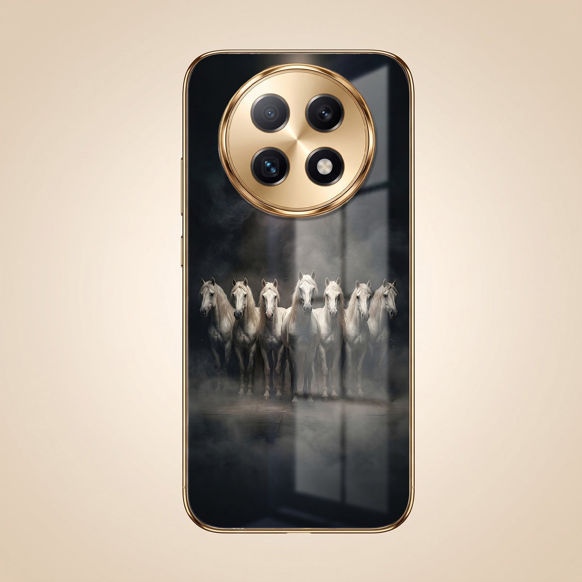 Oppo F29 Pro 5G Running Horses Gold Electroplated Glass Phone Back Case