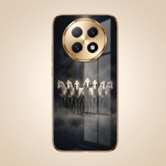 Oppo F29 Pro 5G Running Horses Gold Electroplated Glass Phone Back Case