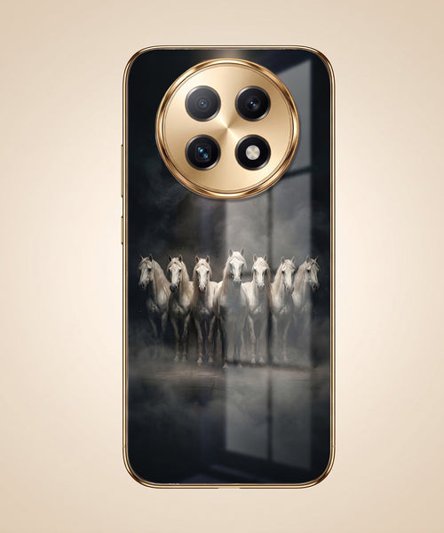Oppo F29 Pro 5G Running Horses Gold Electroplated Glass Phone Back Case