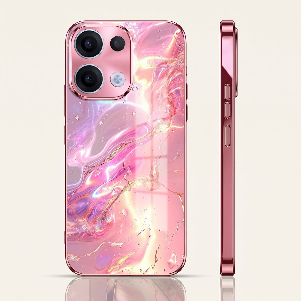 Oppo Reno 13 5G Pearl Aurora Pink Electroplated Glass Phone Back Case