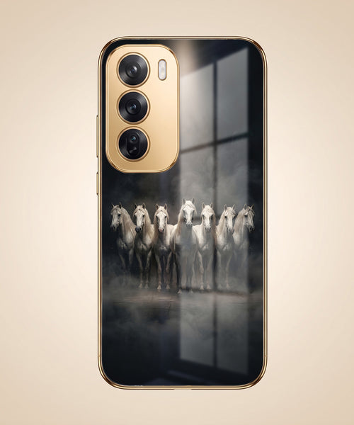 Oppo Reno 12 Pro 5G Running Horses Gold Electroplated Glass Phone Back Case