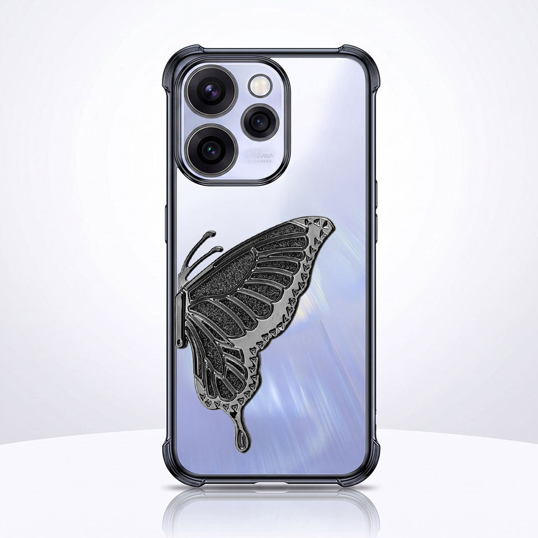Oppo Reno 15 Pro Mini 5G Premium Butterfly Glitter Stand Transparent Shockproof Airbag Phone Case