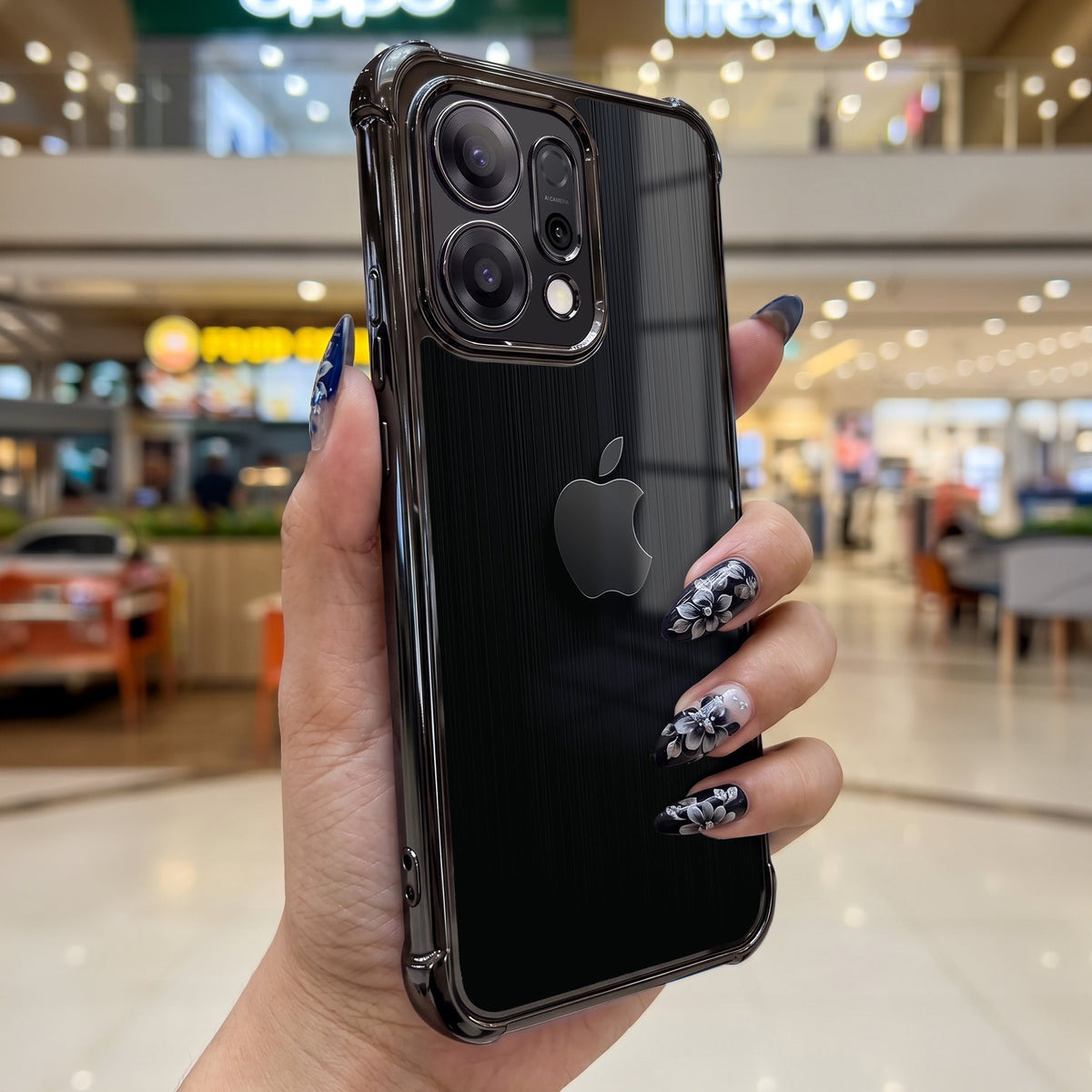 Oppo Reno 14 5G Premium Black Apple Airbags Printed Back Case