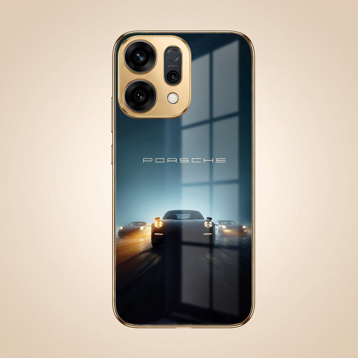 Oppo Reno 14 5G Porsche Luxury Gold Electroplated Glass Phone Back Case