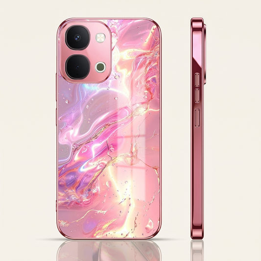 Vivo T5x 5G Pearl Aurora Pink Electroplated Glass Phone Back Case