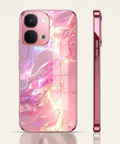 Vivo T5x 5G Pearl Aurora Pink Electroplated Glass Phone Back Case