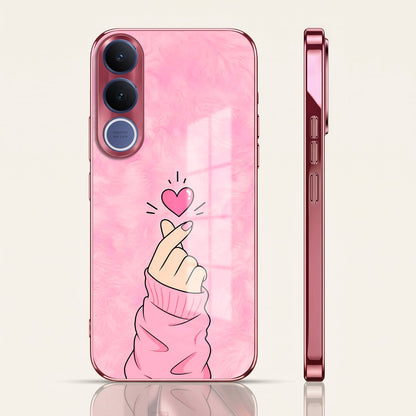 Vivo V70 FE 5G Luxury Heart Pink Electroplated Glass Phone Back Case
