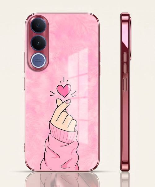 Vivo V70 FE 5G Luxury Heart Pink Electroplated Glass Phone Back Case
