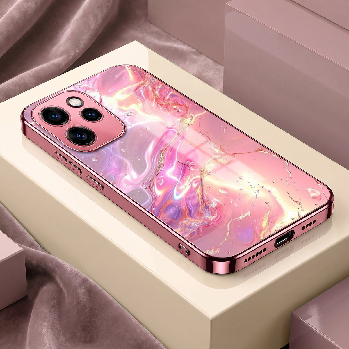 Oppo Reno 15 Pro 5G Pearl Aurora Pink Electroplated Glass Phone Back Case