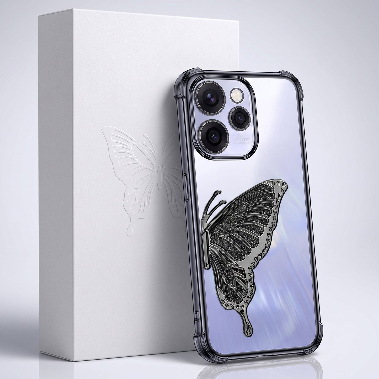 Oppo Reno 15 Pro Mini 5G Premium Butterfly Glitter Transparent Shockproof Airbag Phone Case