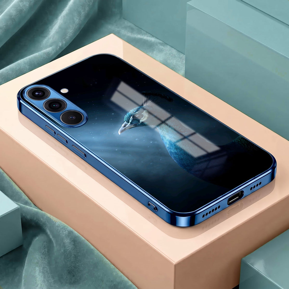 Samsung Galaxy A36 5G Royal Peacock Blue Electroplated Glass Phone Back Case
