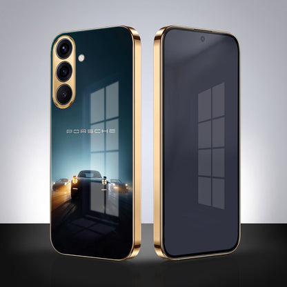 Samsung Galaxy A56 5G Porsche Luxury Gold Electroplated Glass Phone Back Case