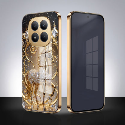 Redmi Note 15 Pro+ 5G Luxury Horse Texture Gold Electroplated Glass Phone Back Case