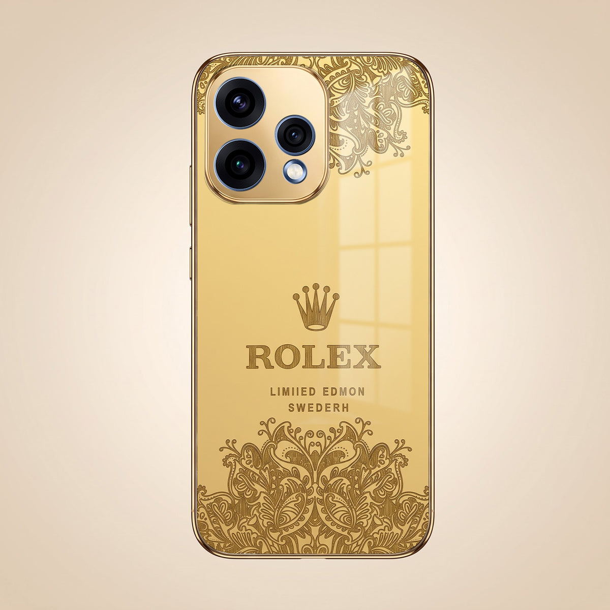 Oppo Reno 15 5G Rolex Crown Gold Electroplated Glass Phone Back Case