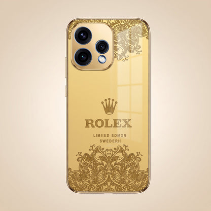 Oppo Reno 15 5G Rolex Crown Gold Electroplated Glass Phone Back Case