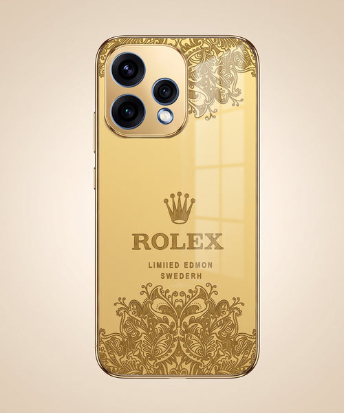 Oppo Reno 15 5G Rolex Crown Gold Electroplated Glass Phone Back Case