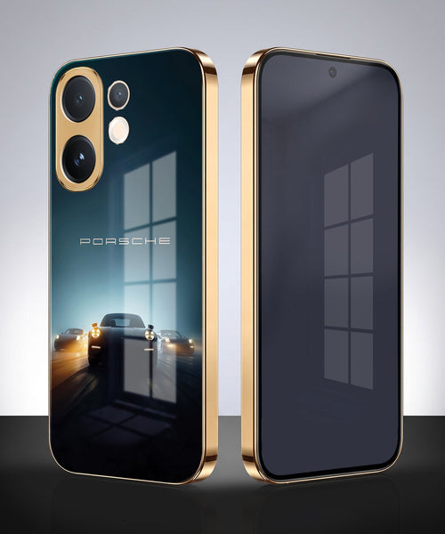 Vivo V60 5G Porsche Luxury Gold Electroplated Glass Phone Back Case
