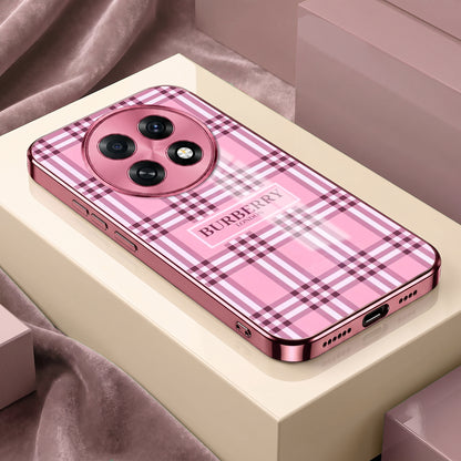 Oppo F31 Pro+ 5G Burberry Classic Pink Electroplated Glass Phone Back Case