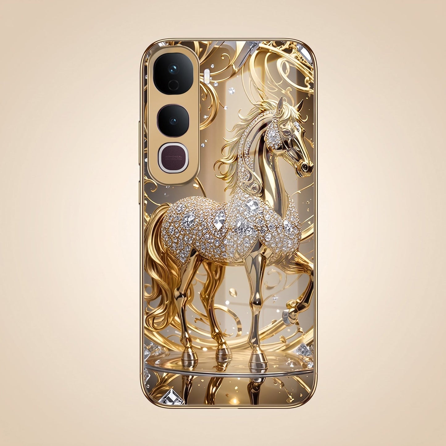 Vivo Y400 Pro 5G Luxury Horse Texture Gold Electroplated Glass Phone Back Case