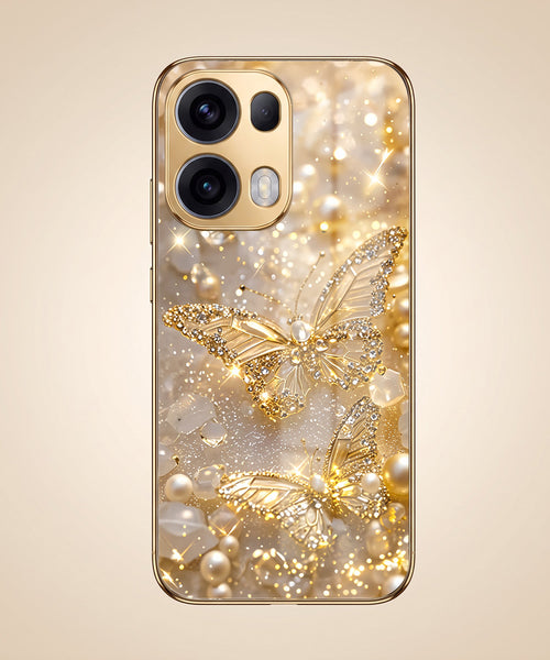 Oppo Reno 13 Pro 5G Golden Butterfly Gold Electroplated Glass Phone Back Case