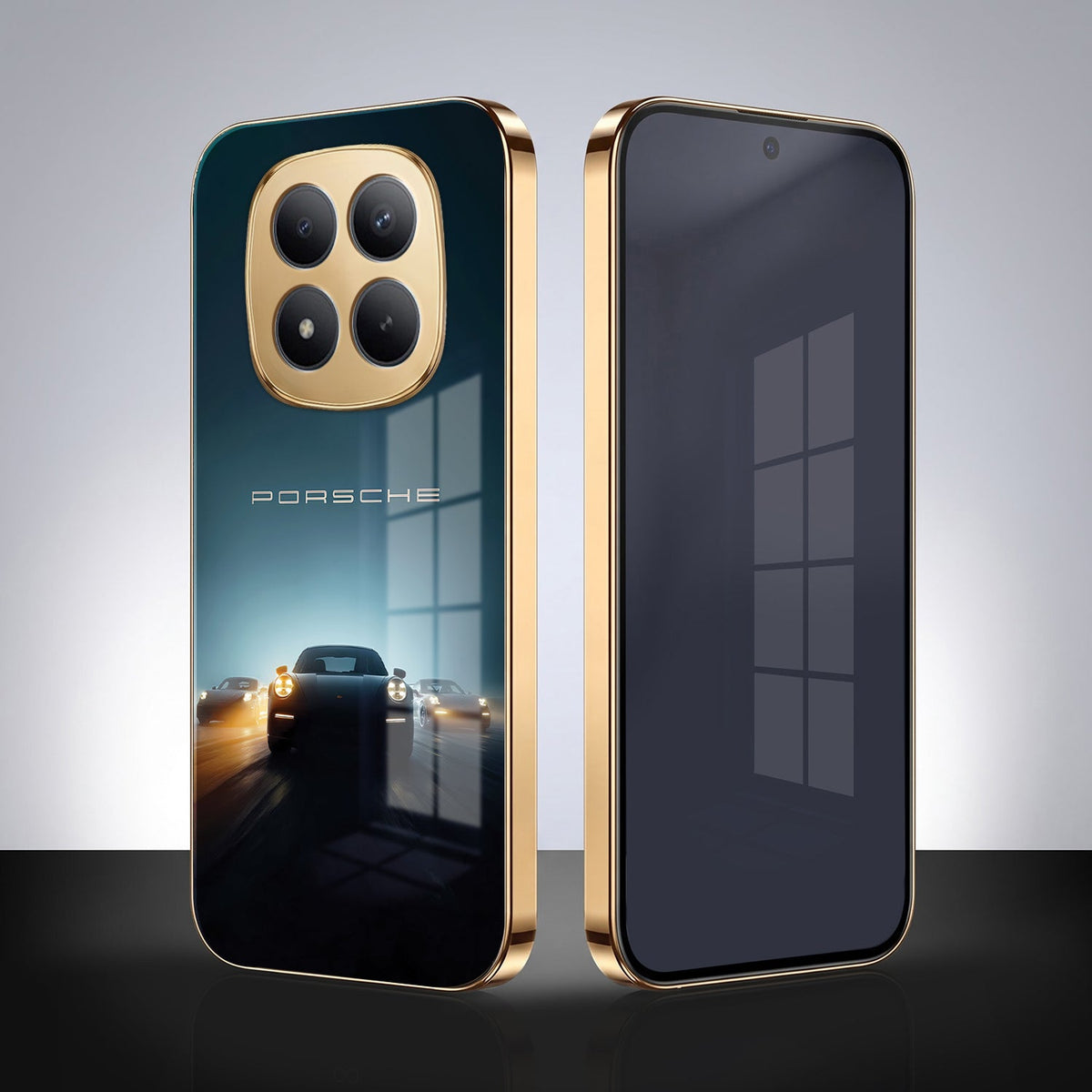 Redmi Note 15 Pro Plus 5G Porsche Luxury Gold Electroplated Glass Phone Back Case