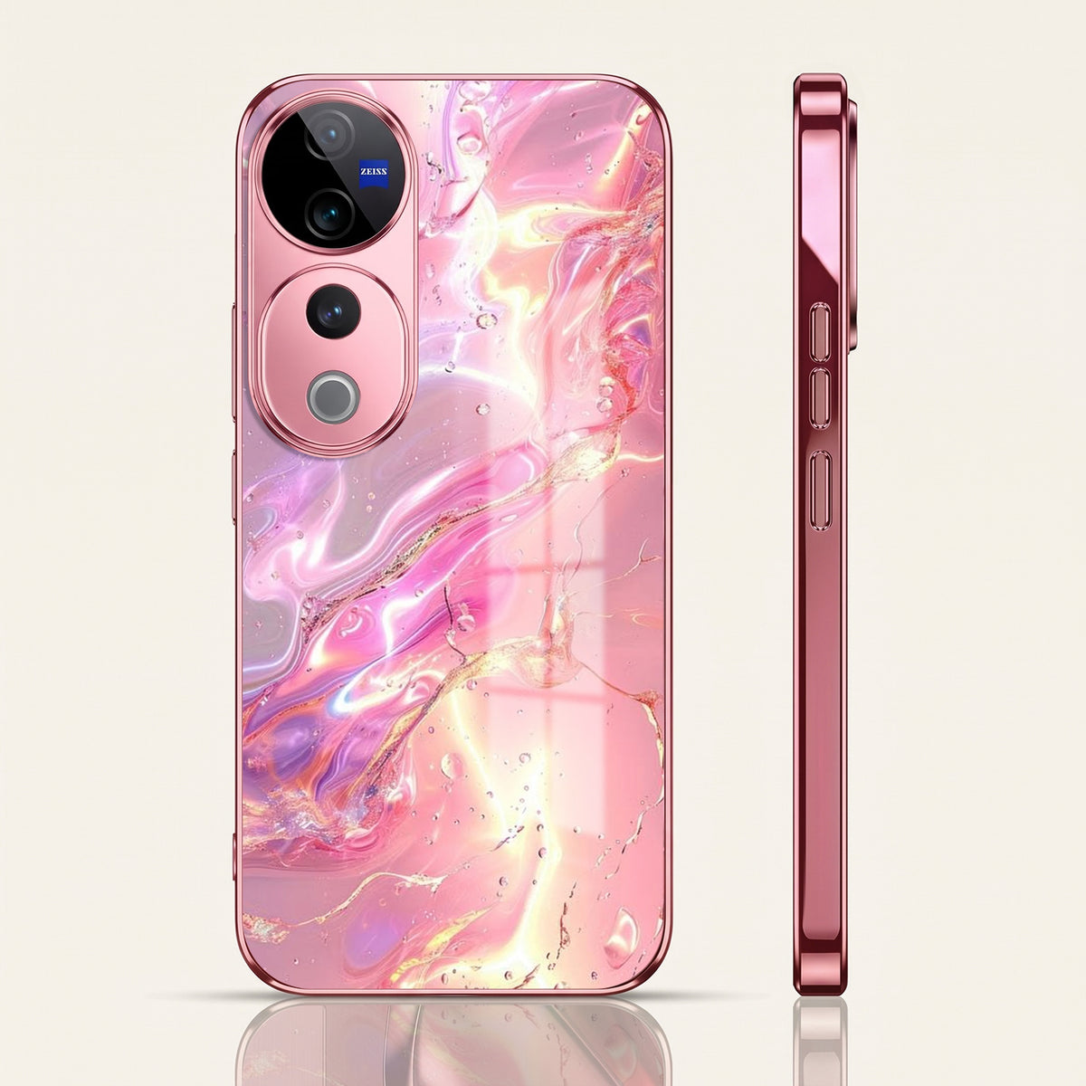Vivo V40 Pro 5G Pearl Aurora Pink Electroplated Glass Phone Back Case