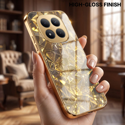 Redmi Note 15 Pro+ 5G Golden Diamond Shatter Gold Electroplated Glass Phone Back Case