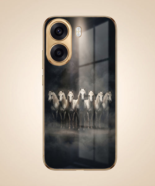 Oppo K14x 5G Running Horses Gold Electroplated Glass Phone Back Case