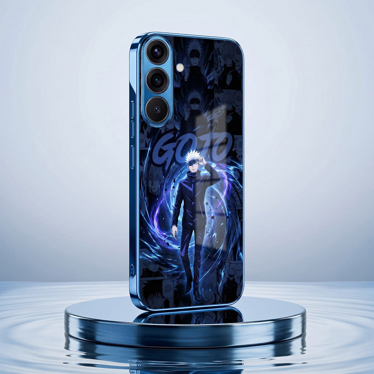 Samsung Galaxy A56 5G Jujutsu Kaisen Blue Electroplated Glass Phone Back Case