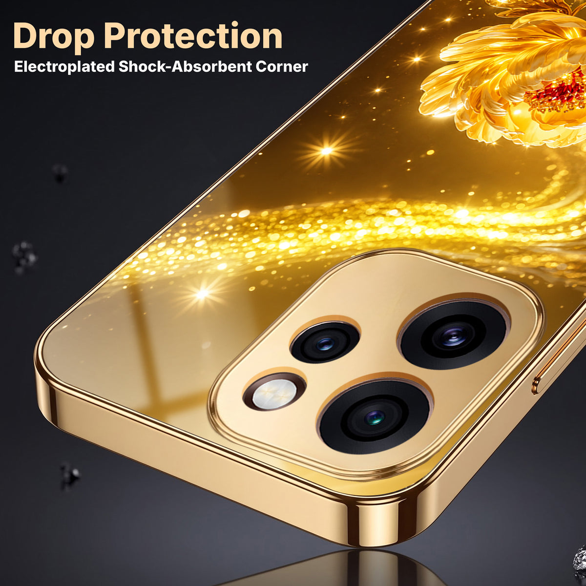 Oppo Reno 15 Pro Mini 5G Golden Rose Elegance Gold Electroplated Glass Phone Back Case
