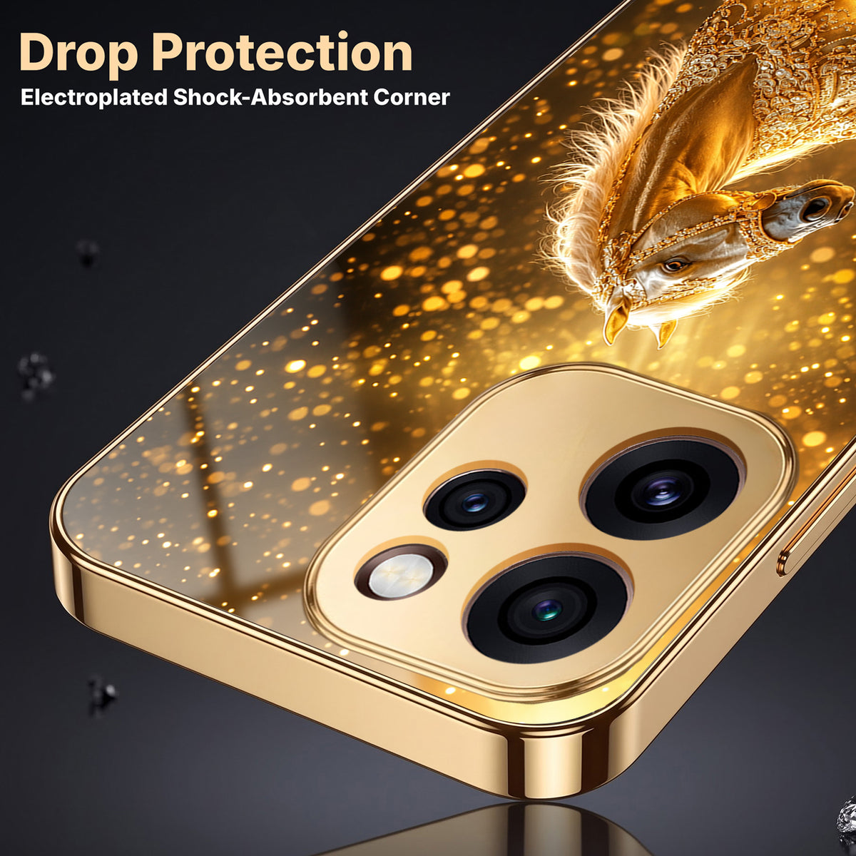 Oppo Reno 15 Pro Mini 5G Golden Horse Sparkle Gold Electroplated Glass Phone Back Case