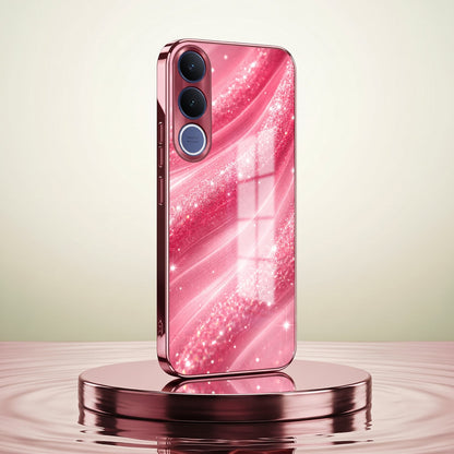 Vivo V70 FE 5G Luxury Glitter Wave Pink Electroplated Glass Phone Back Case